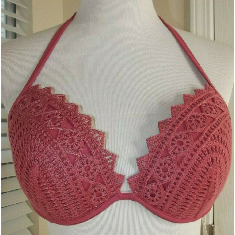 NWT SHADE & SHORE Rose Pink Lightly Lined PUSH UP BIKINI TOP 34B - Picture 2 of 8